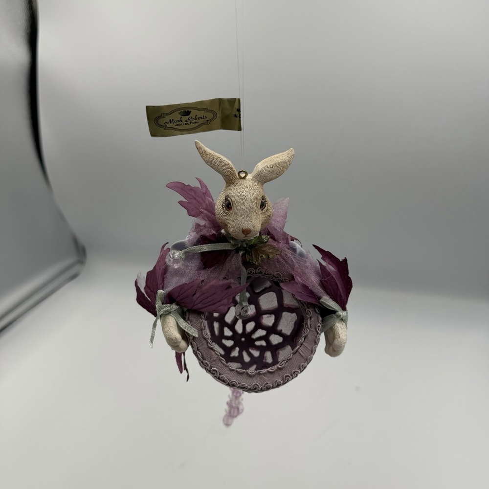 Mark Roberts Collection Ornament Easter Bunny Holding Purple Egg Shaped Basket